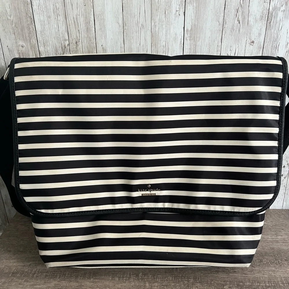 Kate Spade Black and White Striped Messenger Bag